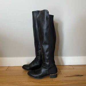 Steve Madden Black Knee-High Boots w Gold Detail